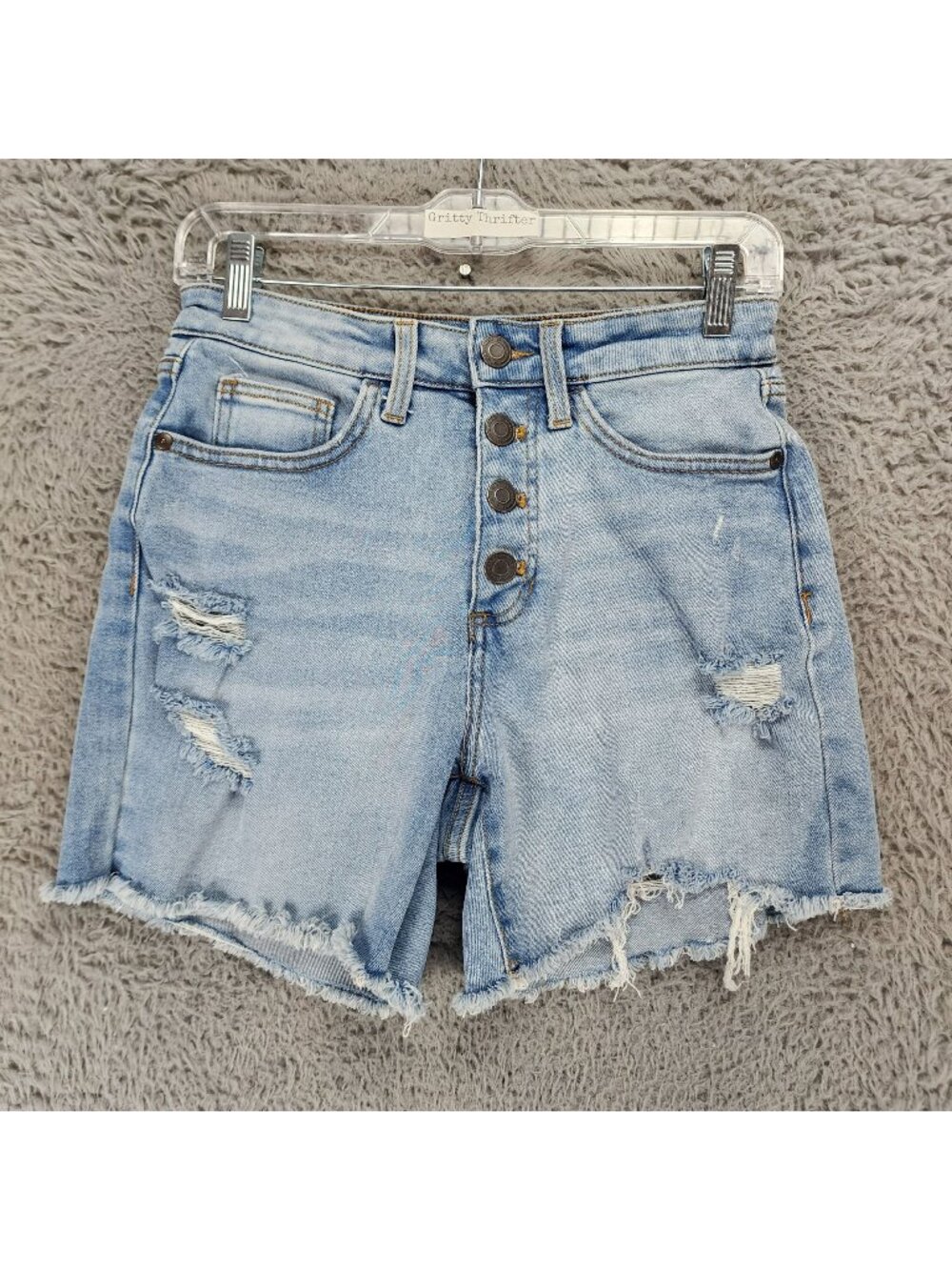 Lauren Conrad Shorts Womens 2 Petite Blue Stretch Denim Button Fly Cutoff